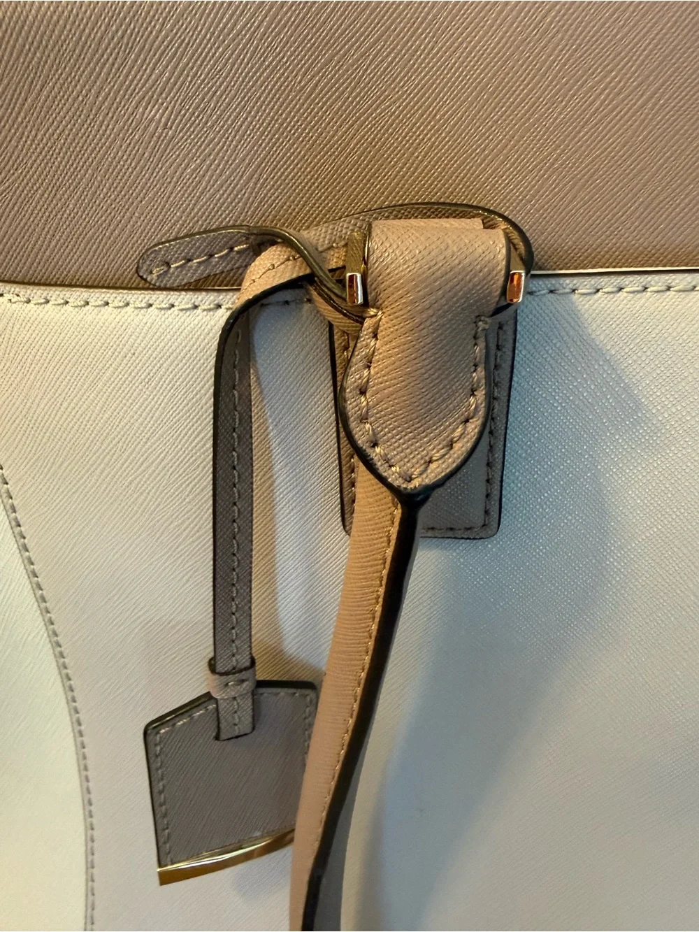 kate spade two-tone pebbled leather tote in blush and taupe